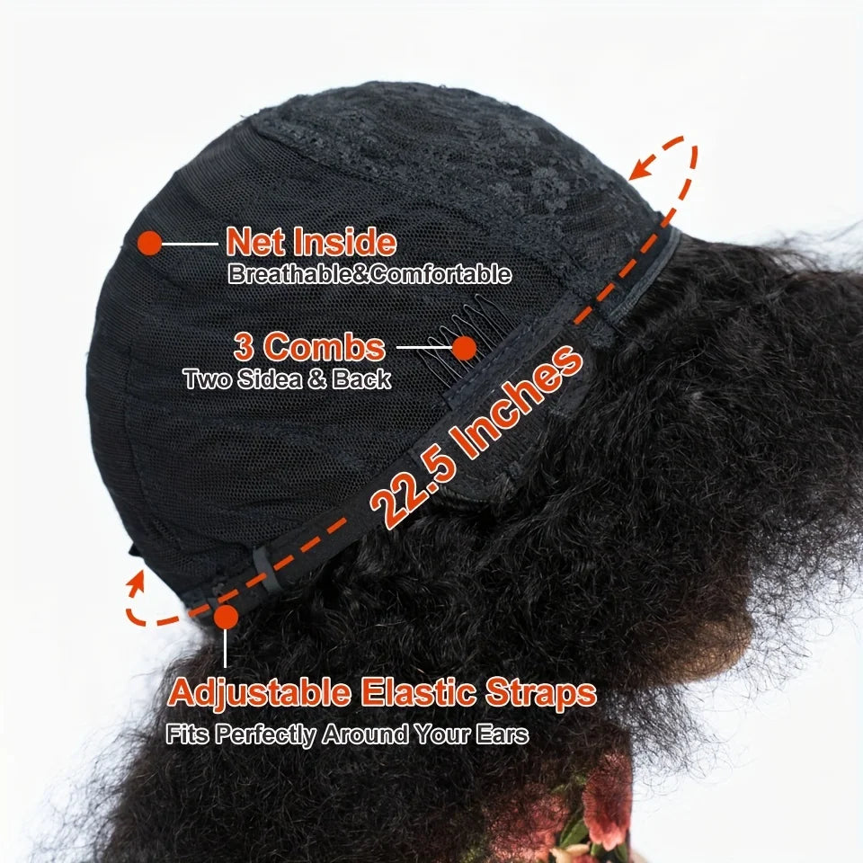 Pixie Short Afro Curly Bob Human Hair Wigs With Bangs For Women Brazilian Remy Hair Wear and Go Natural Brown Kinky Curly Wigs