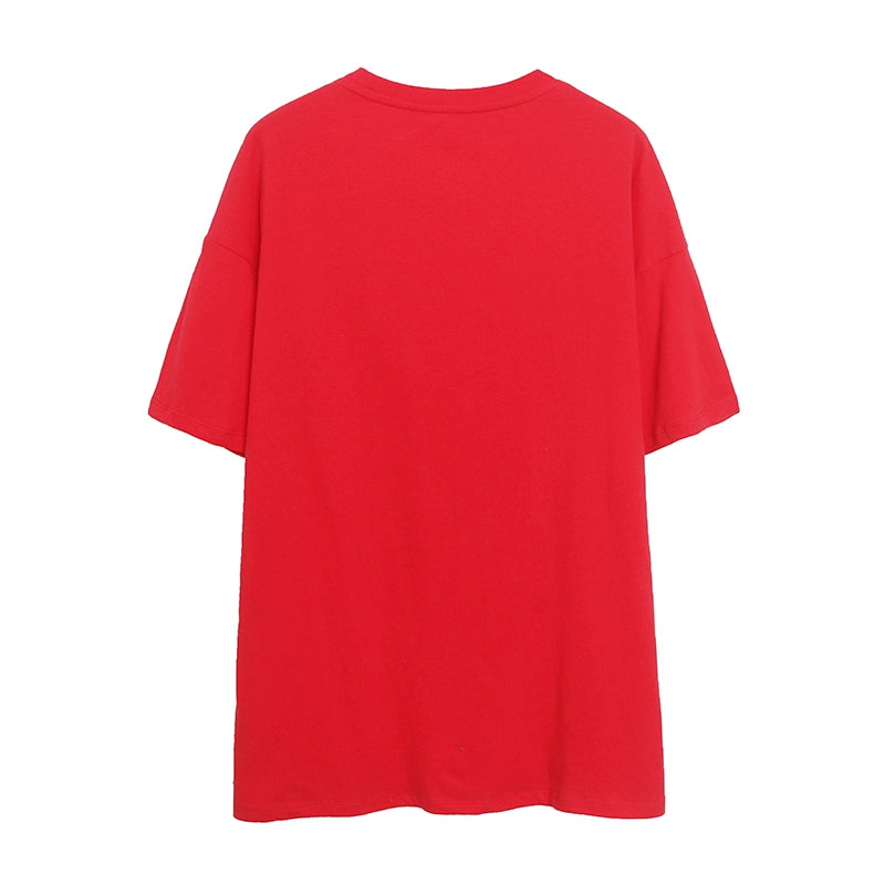 100% Cotton ~ Export Women's Cartoon Anime Print Short-Sleeved T-shirt Loose Large Version Trendy Anti-Aging Top Christmas