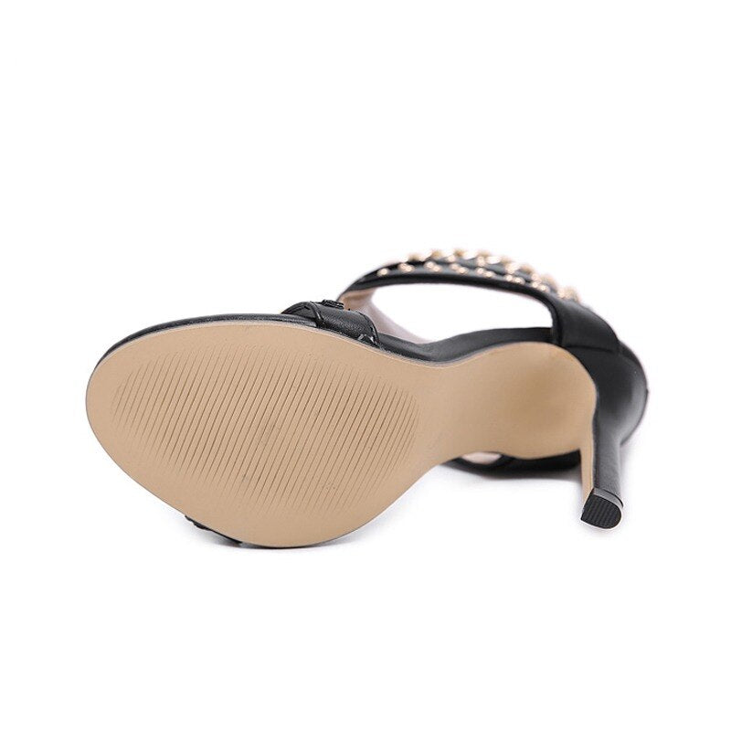 2023 New Rivet Metal Decoration High Heel Sandals Women Cover Heel For Party Gladiator Ladies Shoes Black Size 35-40