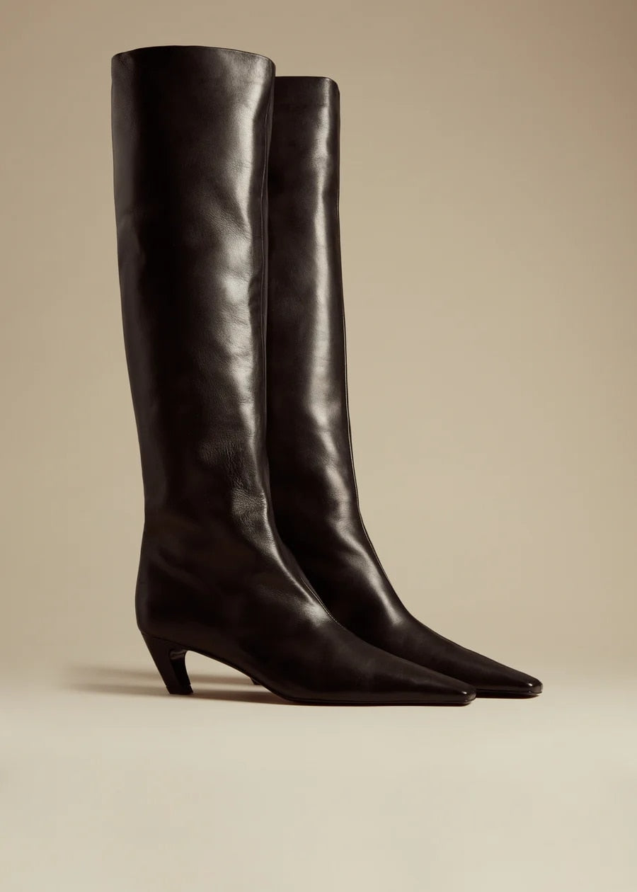 2023 Vegan Snake Leather Knee High Boots for Women Kitten Heel Square Toe Cowboy Boots Black Fall Winter Shoes Plus-Size