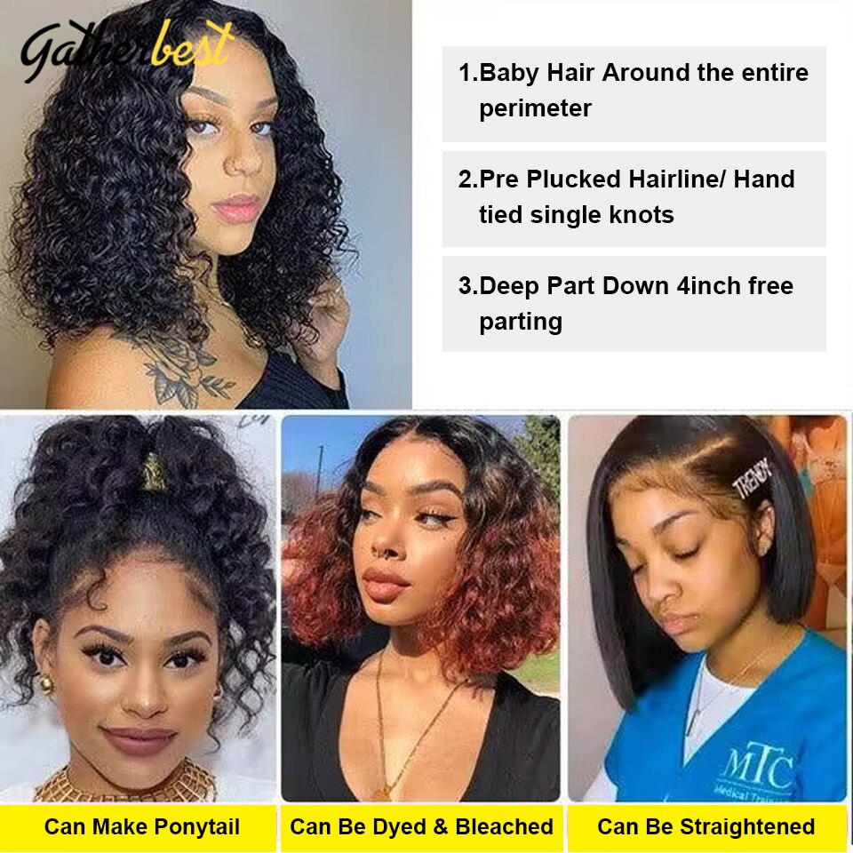 Deep Curly Short Bob Wig 13X4 Lace Front Human Hair Wig For Women Deep Wave Blunt Bob Wig 13x4 HD Transparent Lace Frontal Wigs