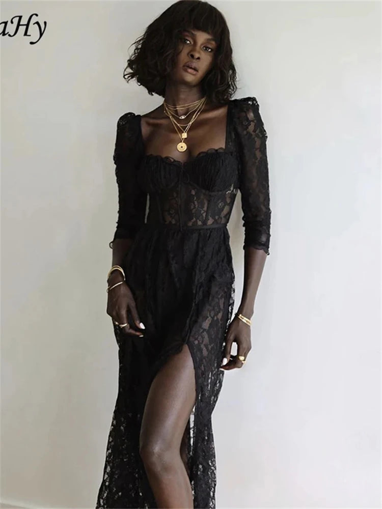 JusaHy Y2K Hollow Lace up Elegant Maxi Dresses Women 2021 Summer Fairy Grunge Long Prom Dress Mujer Vestidos Birthday Outfits