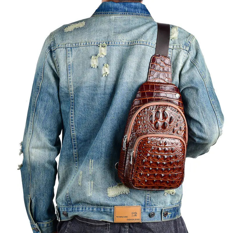 2023 New Fashion Genuine Leather Men Waist Packs Alligator Male Casual Chest Pack Boy Brand Designer Chest Shoulder Package Bag
