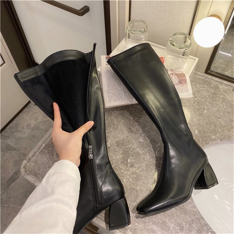 Cheapest Women's Boots Square Toe Chunky Heel Knee-high Boots