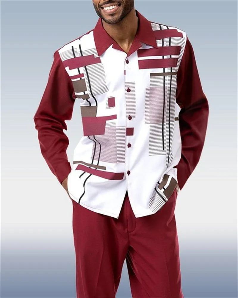 Fashion Men's 2-Piece Harajuku Striped Long-Sleeve Top + Pants Summer New Outdoor Suits Casual Shirts Pants 2-Piece Set