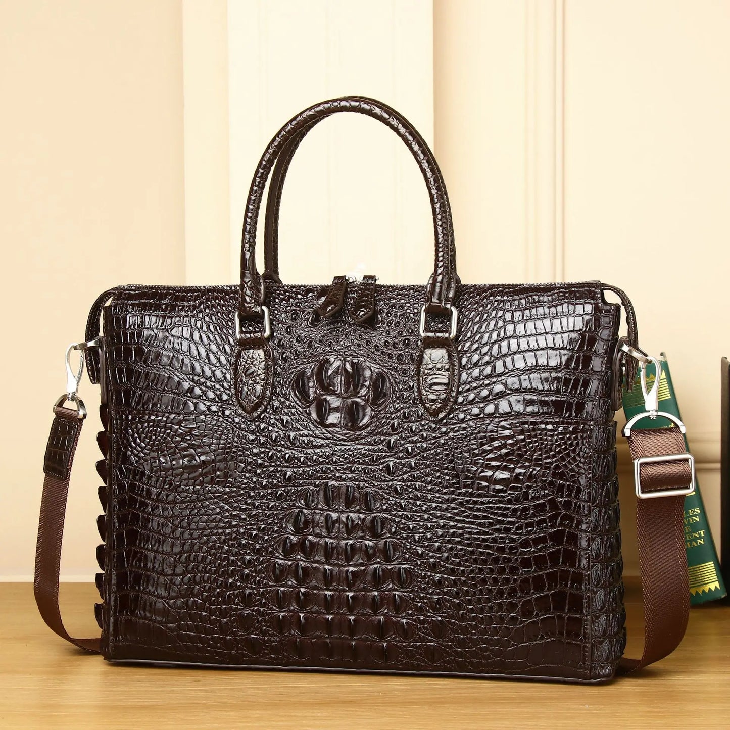 WESTAL Genuine Leather Men’s Bag 12"Laptop Bag Crocodile Pattern Computer Shoulder Handbag Business Crossbody Briefcase For Male