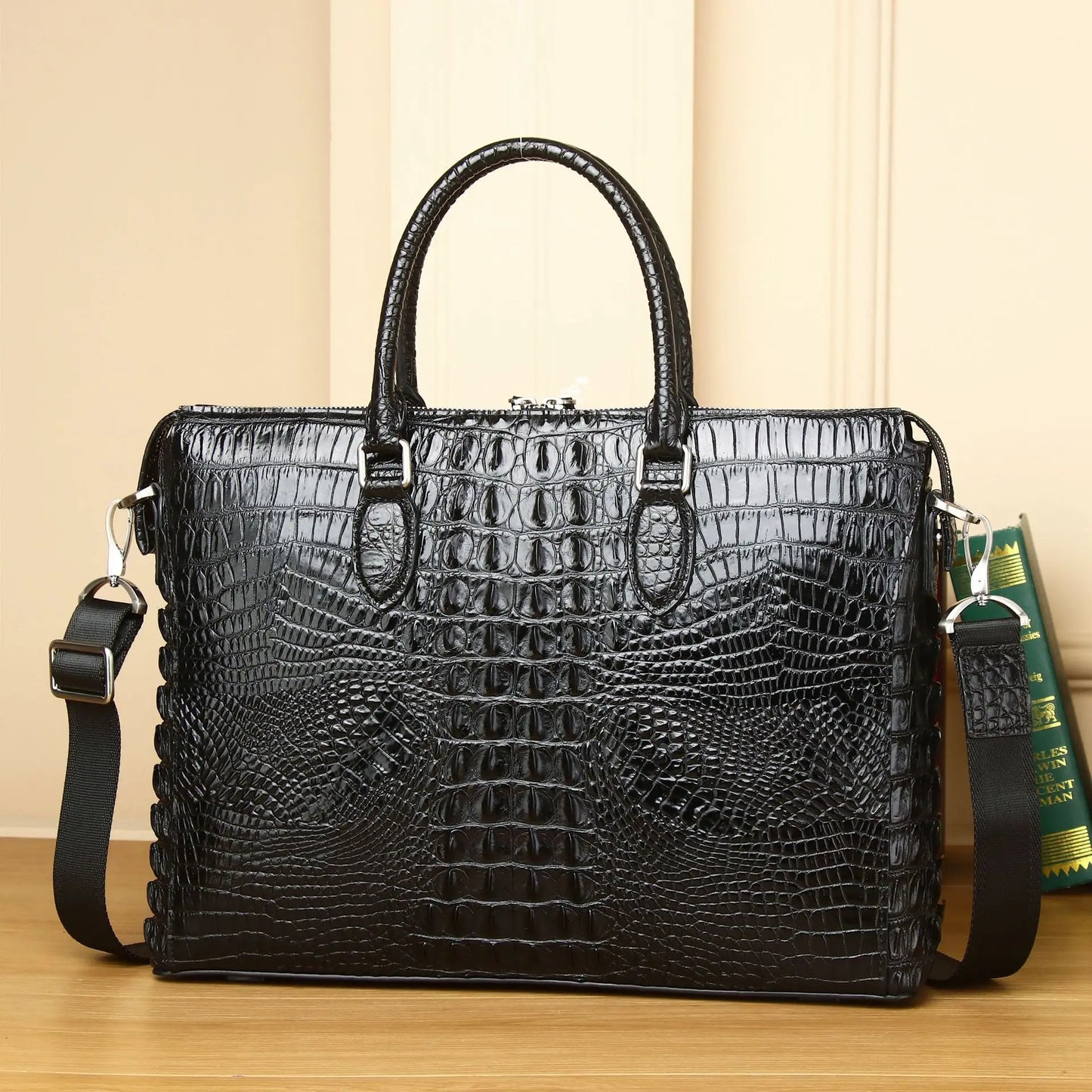 WESTAL Genuine Leather Men’s Bag 12"Laptop Bag Crocodile Pattern Computer Shoulder Handbag Business Crossbody Briefcase For Male