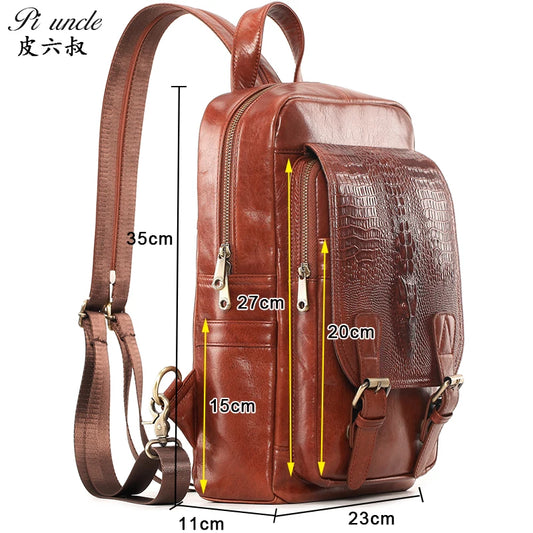 PI UNCLE Men's Chest Bag Genuine Leather Shoulder Bags For Man Messenger Bag Men Sling Bags Fashion Casual Design Crossbody Pack