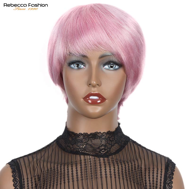 Short Human Hair Wigs Pixie Cut Straight Remy Brazilian Hair for Black Women Machine Made Highlight Color Cheap Glueless Wigs