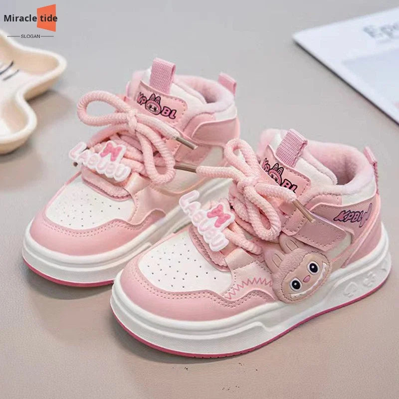 JHTFor Girls' High Top Plus Fleece Durable Autumn Warm Double Cotton Sports Sneakers Versatile Casual Children's Shoes