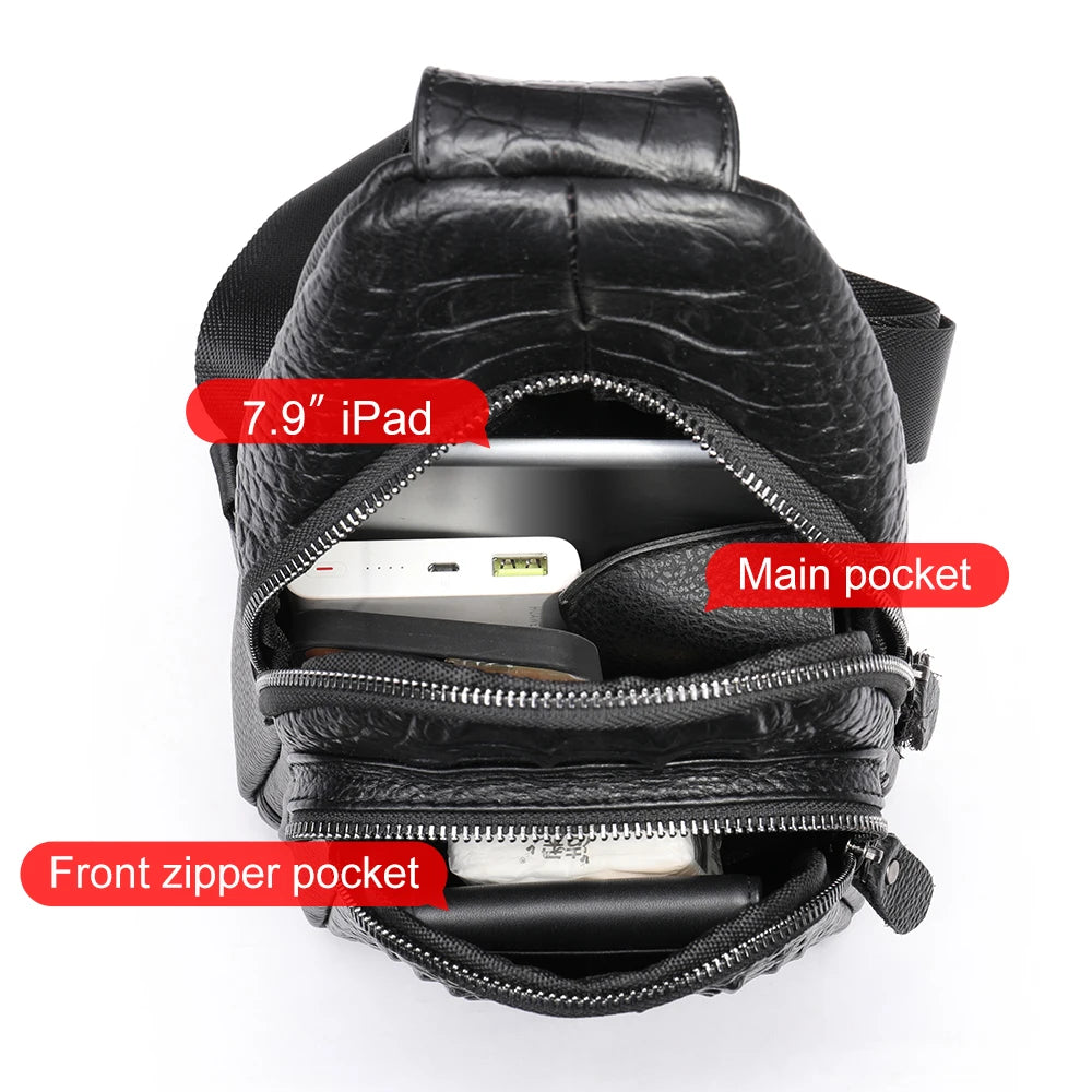 WESTAL Male Chest Bags First Layer Cowhide Men's Shoulder Bag Husband Men's Cross Bag Genuine Leather Men Purse Fit 7.9inch Ipad