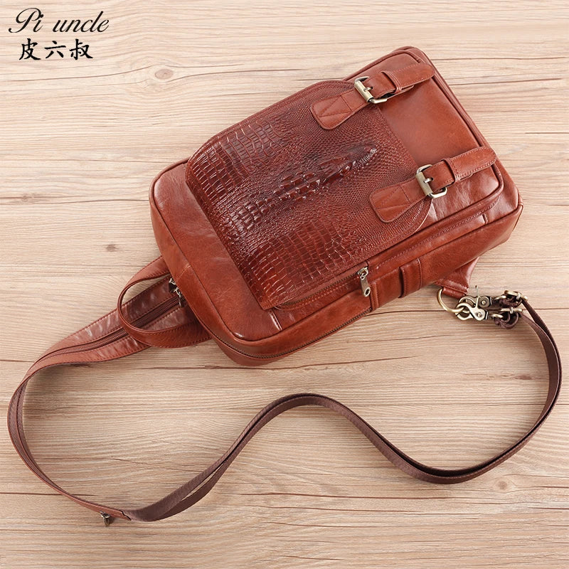 PI UNCLE Men's Chest Bag Genuine Leather Shoulder Bags For Man Messenger Bag Men Sling Bags Fashion Casual Design Crossbody Pack
