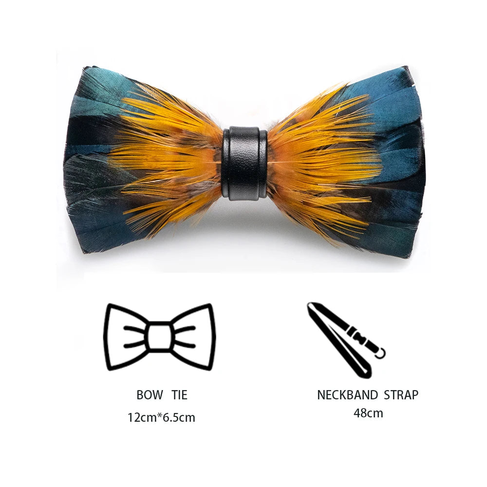 JEMYGINS Men Bow Tie Natural Peacock Feather Bowtie Necktie Wedding with Gift Box Set Handmade Novelty Party Accessories