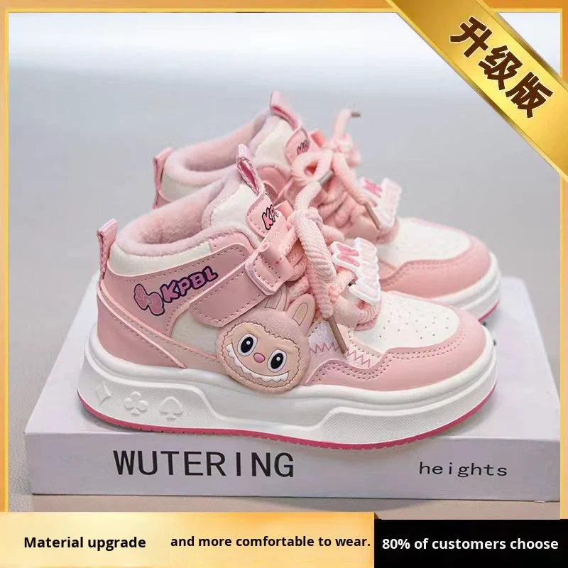 JHTFor Girls' High Top Plus Fleece Durable Autumn Warm Double Cotton Sports Sneakers Versatile Casual Children's Shoes