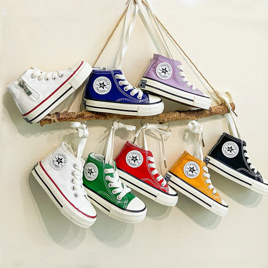High Top Casual School Shoes for Kids Wholesale Fashion Colorful Sneakers for Teen Girls New Sport Children Canvas Trendy Shoes