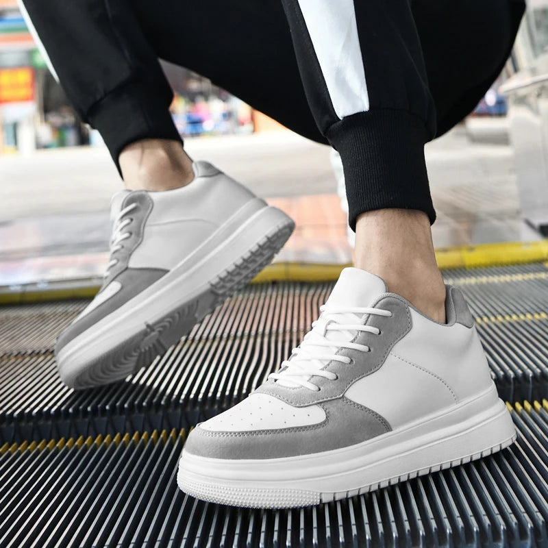 Invisible Inner Height Increasing Shoes for Men Leather Upper Men's Casual Shoes High Top Black Board Men Elevator Shoes