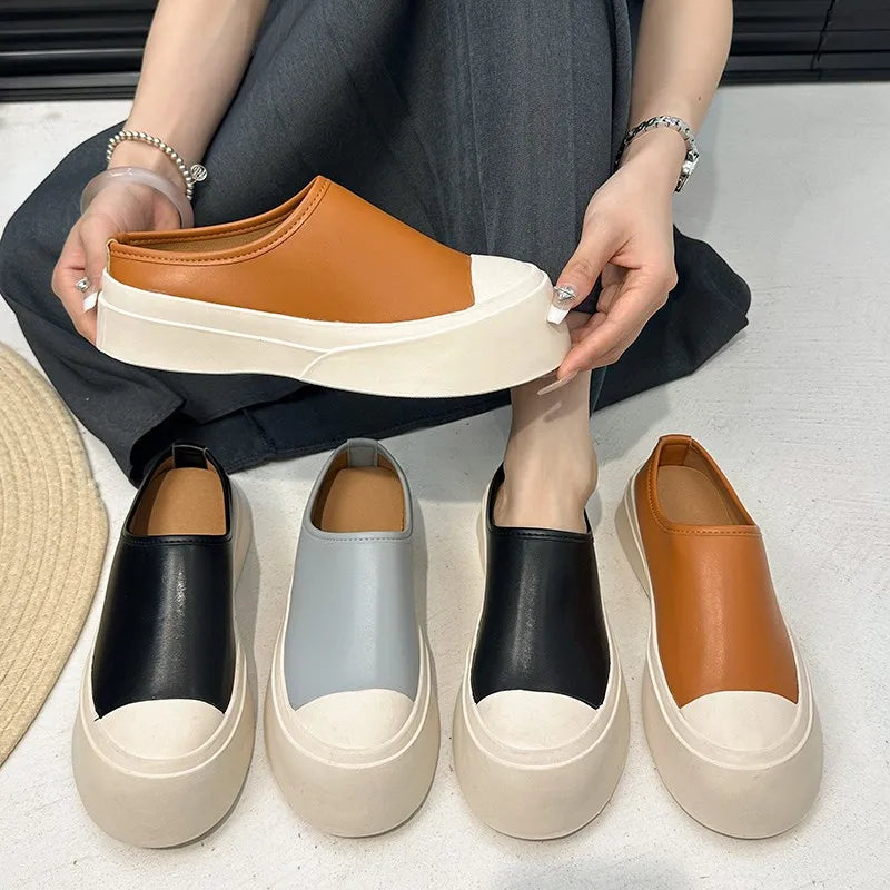 Genuine Leather White Summer Sneakers Board Shoes Fashionable Versatile Color-blocking Sports Casual One-foot Lazy Shoes Floral