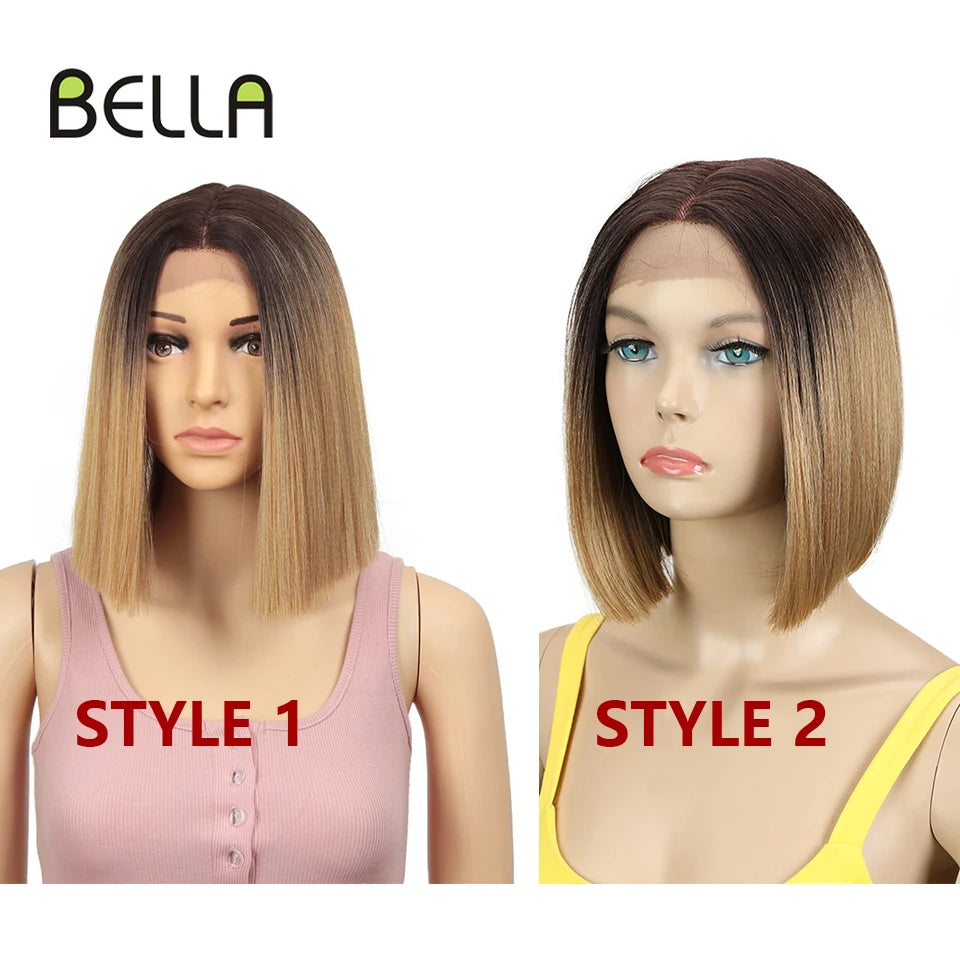 BELLA Synthetic Lace Wig Short Bob Wig Nature Color Blue Blonde Green 7 Colors Availabe 10" Wigs For Women Heat Resistant