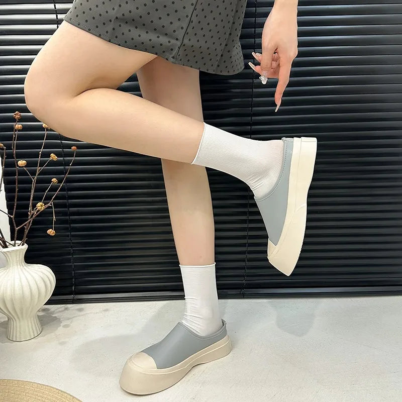 Genuine Leather White Summer Sneakers Board Shoes Fashionable Versatile Color-blocking Sports Casual One-foot Lazy Shoes Floral
