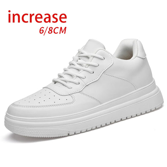 Invisible Inner Height Increasing Shoes for Men Leather Upper Men's Casual Shoes High Top Black Board Men Elevator Shoes