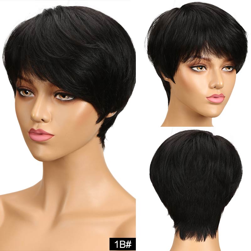 Short Human Hair Wigs Pixie Cut Straight Remy Brazilian Hair for Black Women Machine Made Highlight Color Cheap Glueless Wigs