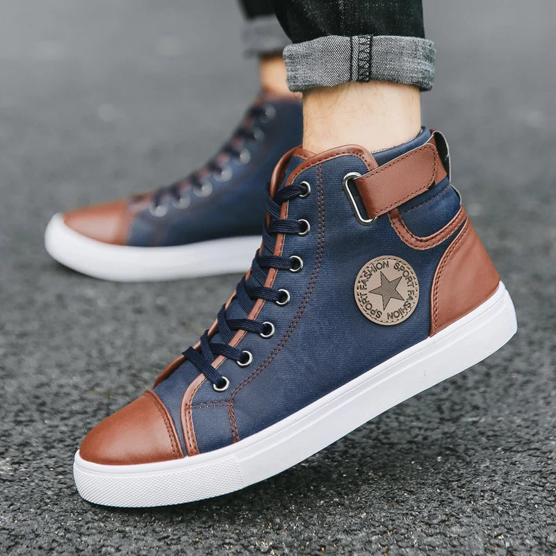 Wholesale  Fashion Trendy High Top Casual Sport Shoes Leather Boots Comfort Breathable Men's Canvas Sneakers