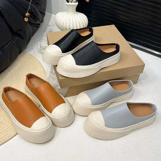 Genuine Leather White Summer Sneakers Board Shoes Fashionable Versatile Color-blocking Sports Casual One-foot Lazy Shoes Floral