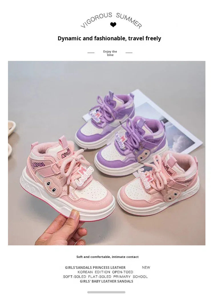 JHTFor Girls' High Top Plus Fleece Durable Autumn Warm Double Cotton Sports Sneakers Versatile Casual Children's Shoes