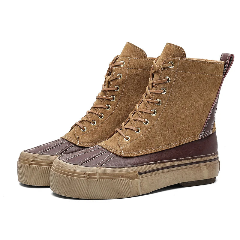 New fashion lace-up men long boots hunting flat rubber Japanese design brand make your logo factory shoes made in china cheap