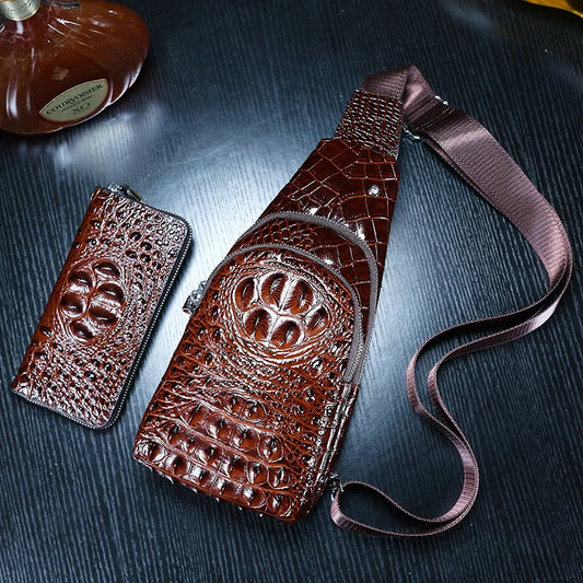 Luxury Crocodile Pattern Genuine Cow Leather Men's Chest Bag Messenger Leather Travel Chest Backpack For Work Man Designers 2024