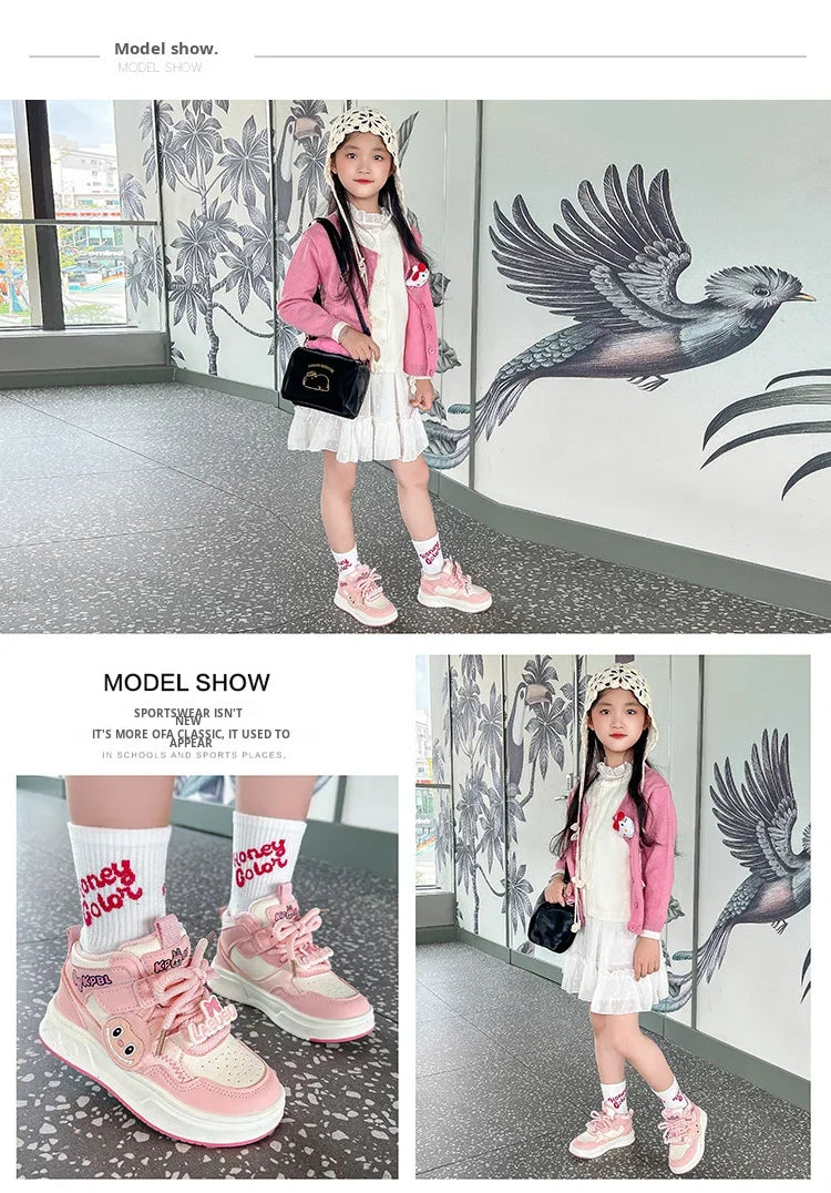 JHTFor Girls' High Top Plus Fleece Durable Autumn Warm Double Cotton Sports Sneakers Versatile Casual Children's Shoes