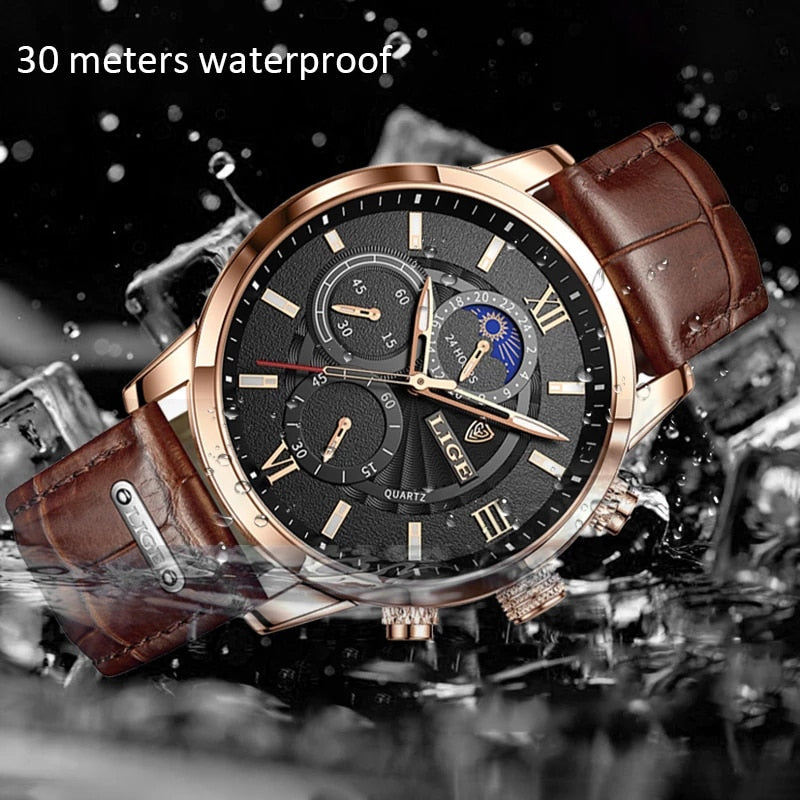New LIGE Men's Watches Top Brand Luxury Men Wrist Watch Man Leather Quartz Watch Sports Waterproof Male Clock Relogio Masculino