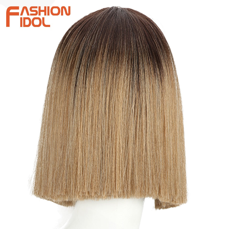 FASHION IDOL 10 Inch Bob Wigs Straight Hair Lace Wigs For Women Cosplay Wigs Heat Resistant Fake Hair Synthetic Free Shipping