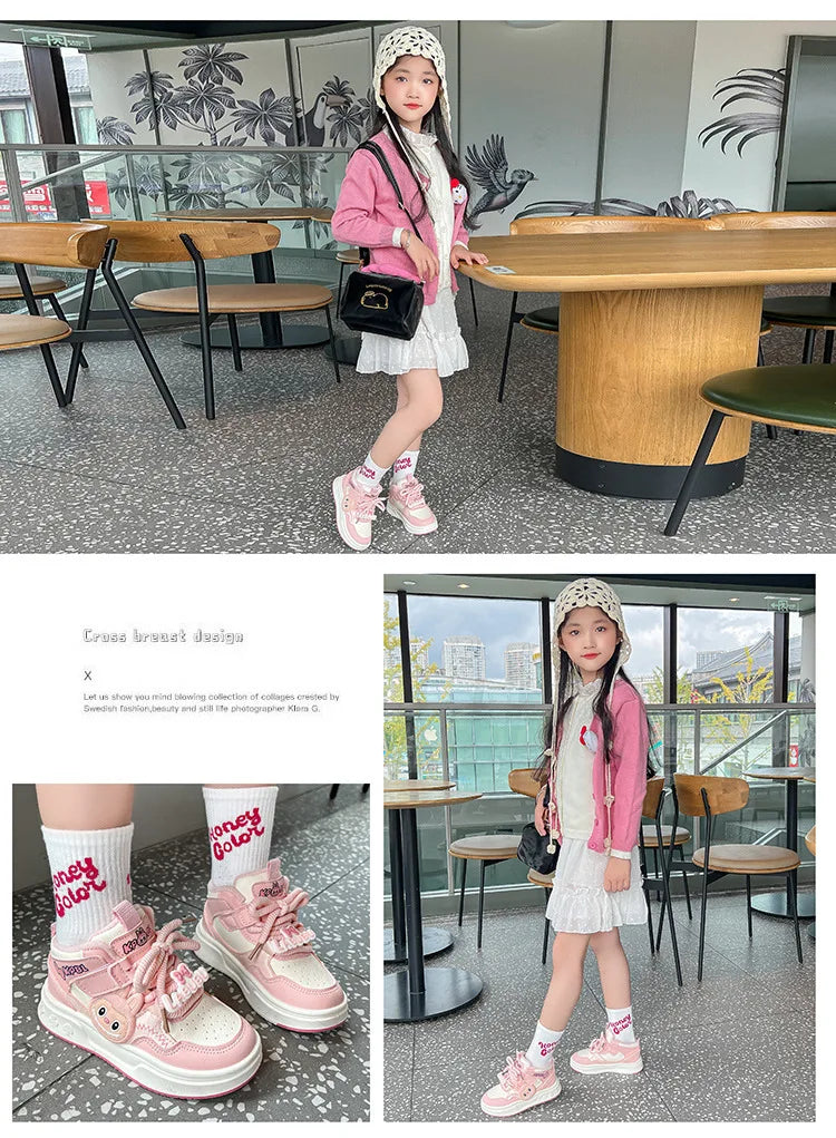 JHTFor Girls' High Top Plus Fleece Durable Autumn Warm Double Cotton Sports Sneakers Versatile Casual Children's Shoes