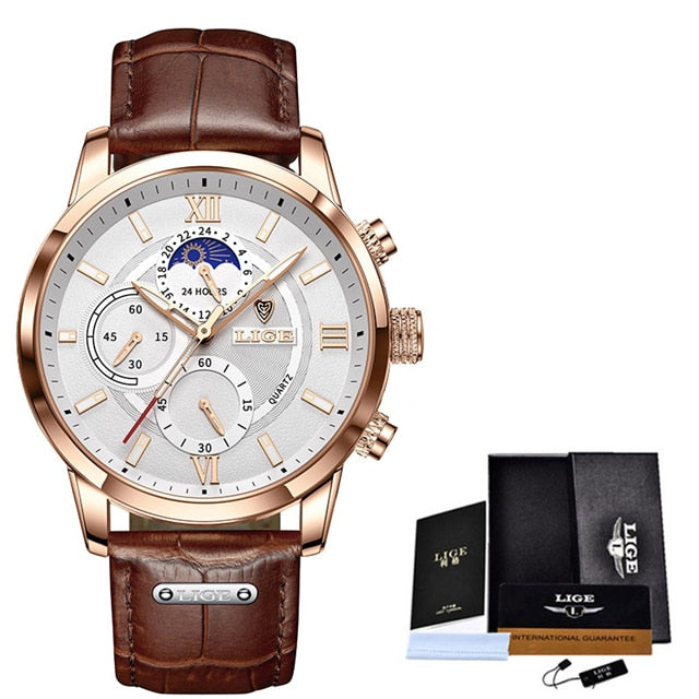 New LIGE Men's Watches Top Brand Luxury Men Wrist Watch Man Leather Quartz Watch Sports Waterproof Male Clock Relogio Masculino