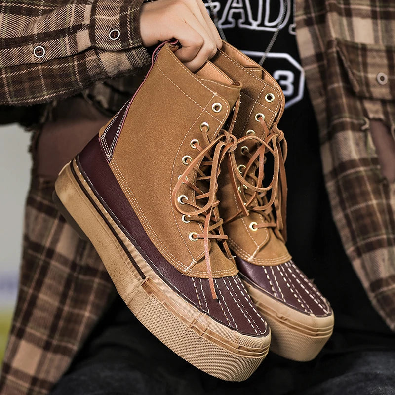 New fashion lace-up men long boots hunting flat rubber Japanese design brand make your logo factory shoes made in china cheap