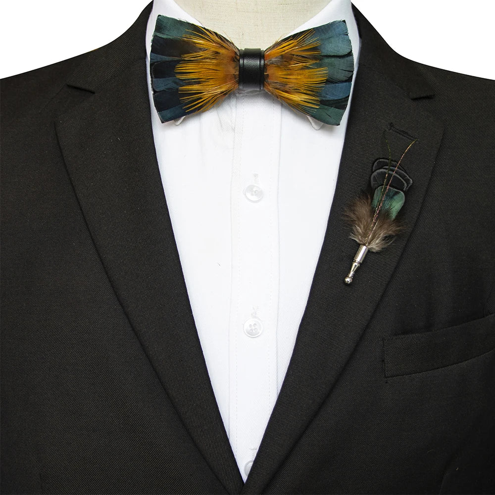 JEMYGINS Men Bow Tie Natural Peacock Feather Bowtie Necktie Wedding with Gift Box Set Handmade Novelty Party Accessories