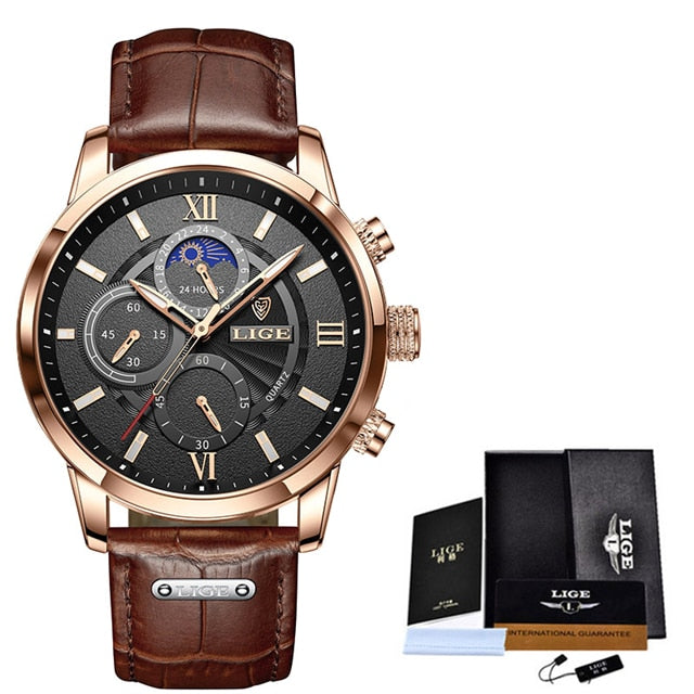 New LIGE Men's Watches Top Brand Luxury Men Wrist Watch Man Leather Quartz Watch Sports Waterproof Male Clock Relogio Masculino