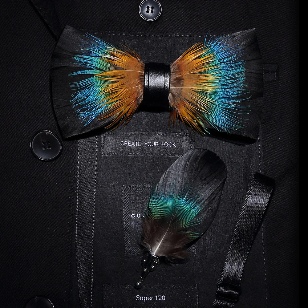 JEMYGINS 2019 original design bow tie feather bow exquisite handmade men's bow tie brooch pin wooden gift set wedding party