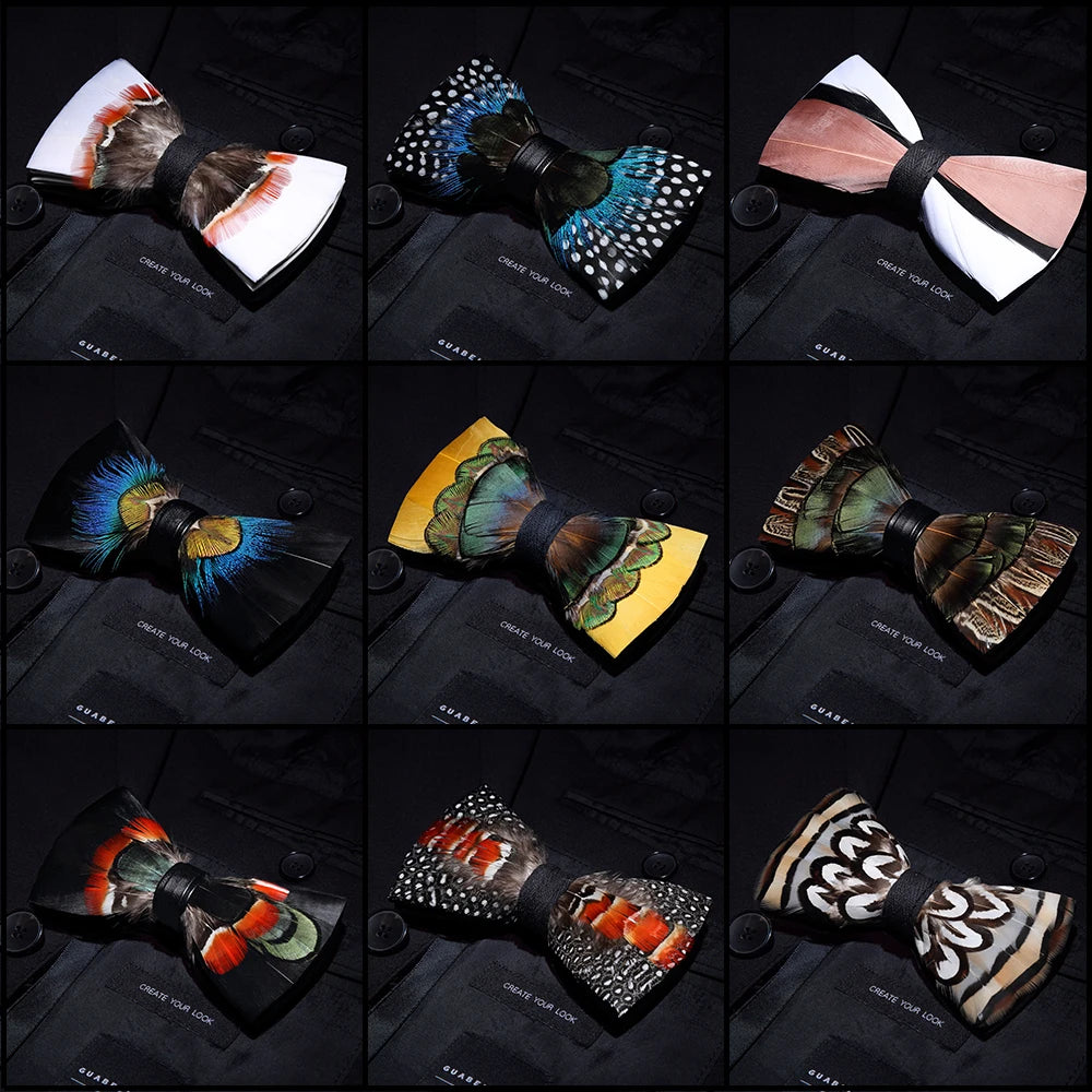 JEMYGINS 2019 original design bow tie feather bow exquisite handmade men's bow tie brooch pin wooden gift set wedding party