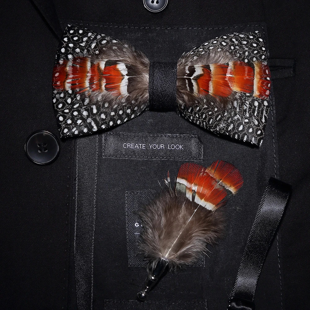 JEMYGINS 2019 original design bow tie feather bow exquisite handmade men's bow tie brooch pin wooden gift set wedding party