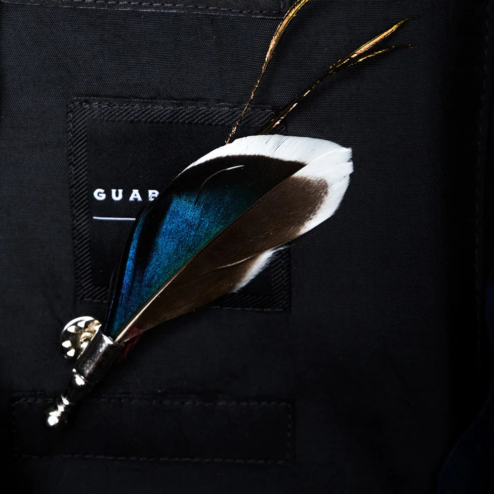 GUSLESON Novelty Handmade Mens Leather and Feather Bow Tie Brooch Pre-tied Bowtie For Wedding Party With Gift Box