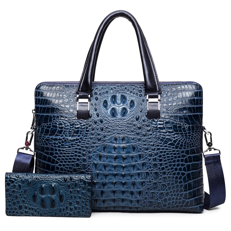 New Luxury 100% Cow Genuine Leather Business Men's Briefcase Male Shoulder Bag Alligator Messenger Bag Tote Computer Handbag