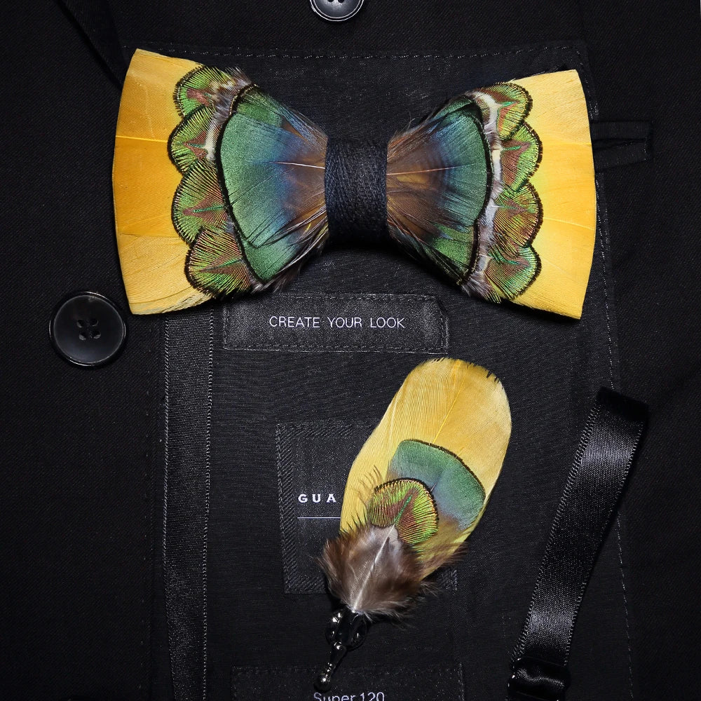 JEMYGINS 2019 original design bow tie feather bow exquisite handmade men's bow tie brooch pin wooden gift set wedding party