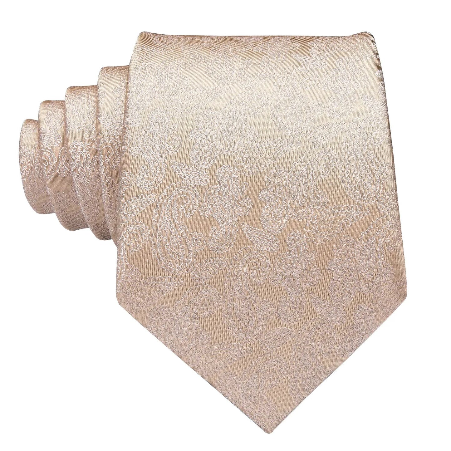 Champagne Ivory White Solid Tie 100% Silk Woven Men Tie Plain Necktie Hanky Cufflinks Set Wedding Classic Pocket Square Tie