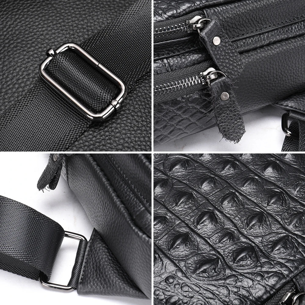 WESTAL Male Chest Bags First Layer Cowhide Men's Shoulder Bag Husband Men's Cross Bag Genuine Leather Men Purse Fit 7.9inch Ipad