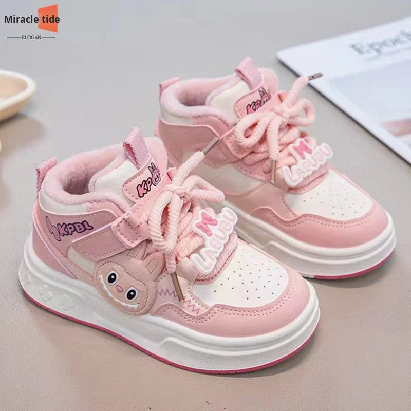 JHTFor Girls' High Top Plus Fleece Durable Autumn Warm Double Cotton Sports Sneakers Versatile Casual Children's Shoes
