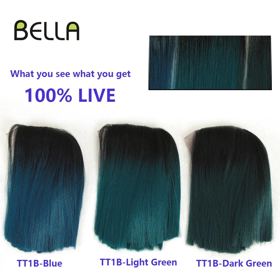 BELLA Synthetic Lace Wig Short Bob Wig Nature Color Blue Blonde Green 7 Colors Availabe 10" Wigs For Women Heat Resistant
