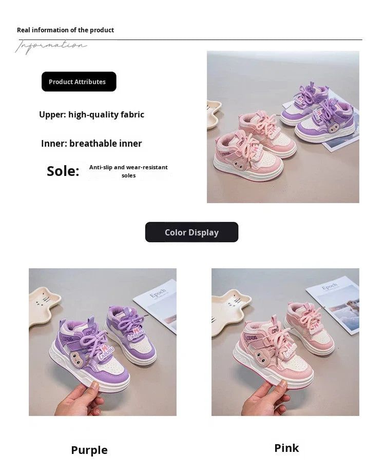 JHTFor Girls' High Top Plus Fleece Durable Autumn Warm Double Cotton Sports Sneakers Versatile Casual Children's Shoes