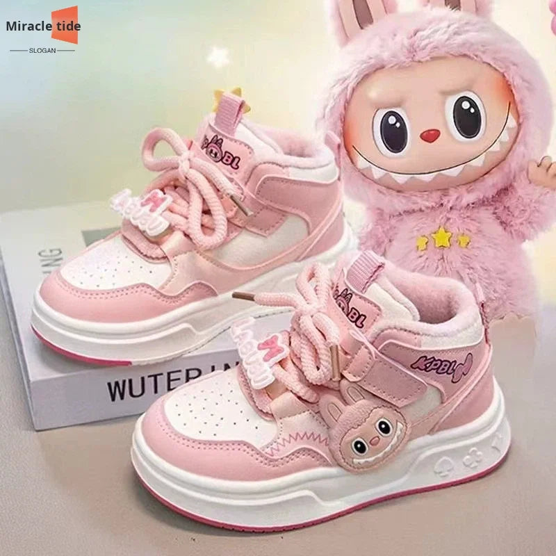JHTFor Girls' High Top Plus Fleece Durable Autumn Warm Double Cotton Sports Sneakers Versatile Casual Children's Shoes
